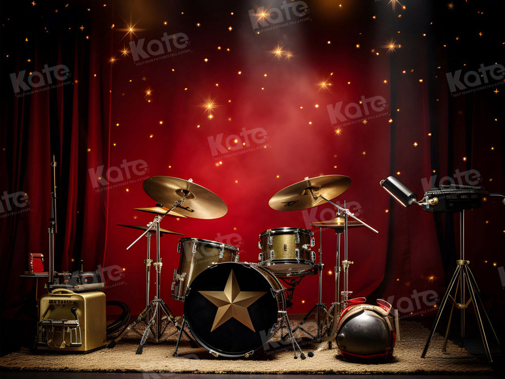 Kate Red Stage Drum Set Hip Hop Backdrop for Photography