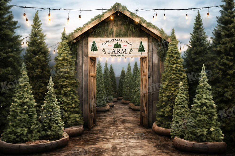 Kate Christmas Tree Outdoor Farm Entrance Backdrop for Photography