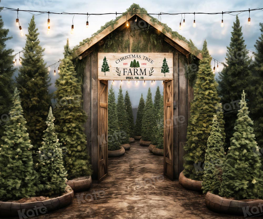 Kate Christmas Tree Outdoor Farm Entrance Backdrop for Photography