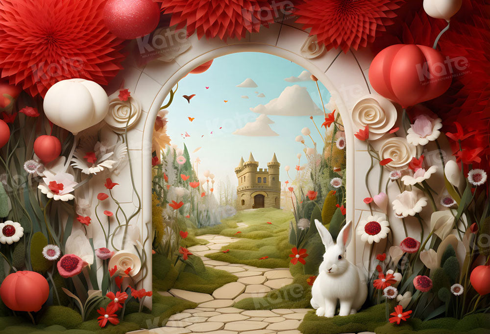 Fantasy Rabbit Garden Castle Achtergrond voor Fotografie