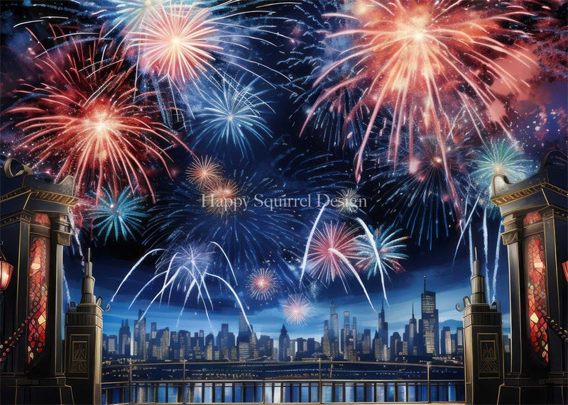 Sfondo fuochi d'artificio di Capodanno di New York progettato da Happy Squirrel Design