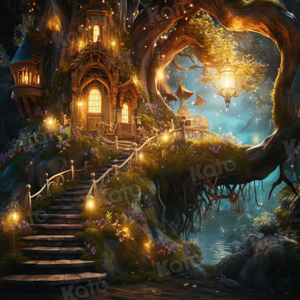 Kate Firefly Tree House Night View Backdrop for Photography