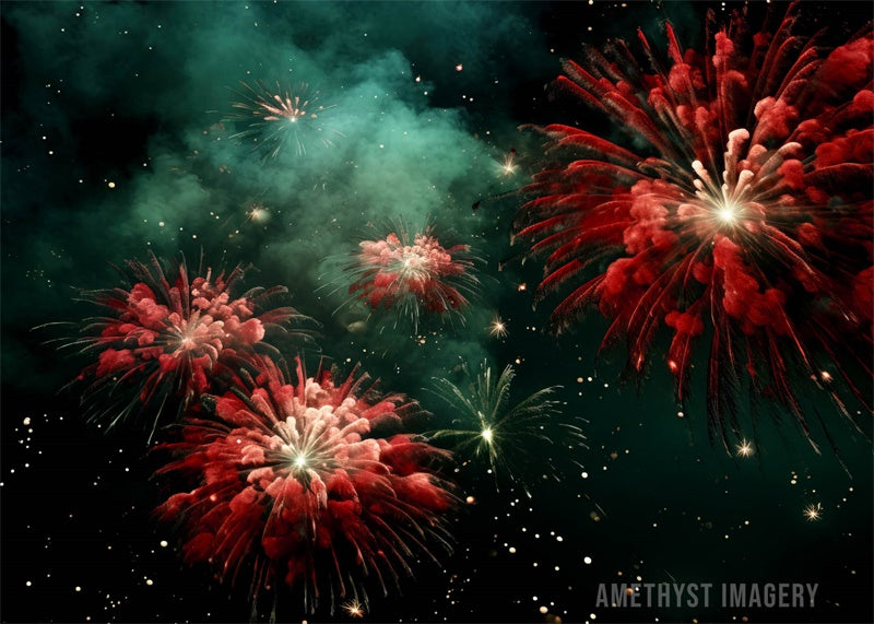 Kate Red Green Firework Smoke Backdrop Designed by Angela Miller