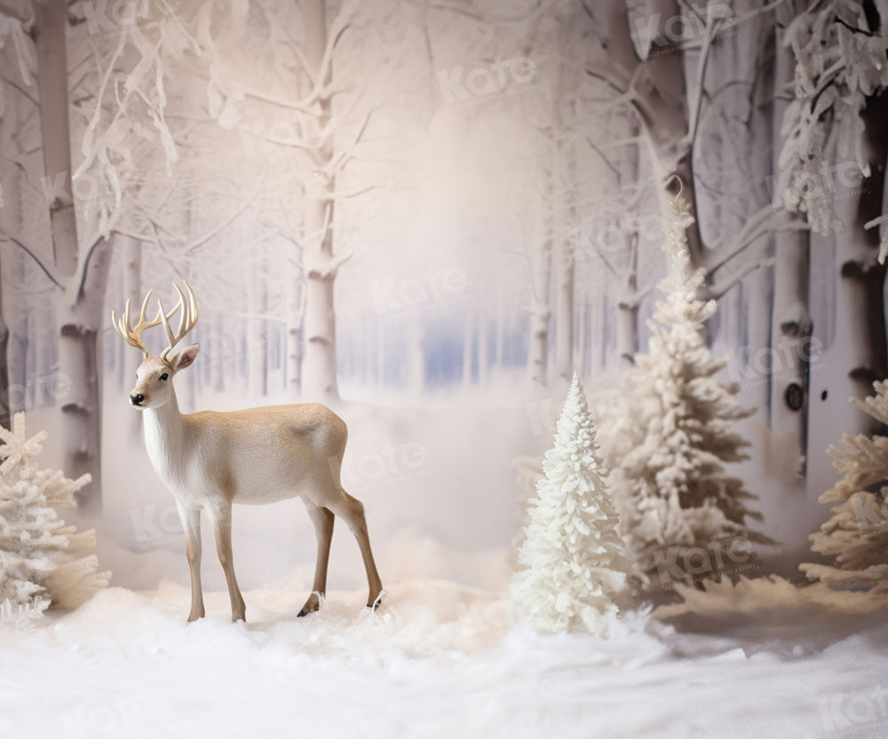 Kerstboom Met Sneeuwige Eland Achtergrond Voor Fotografie
