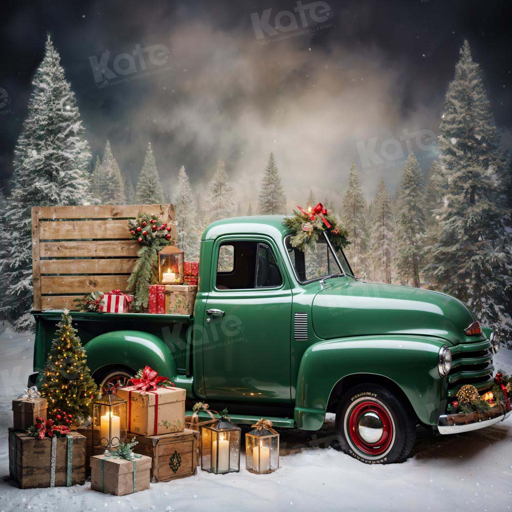 Kate Christmas Gift Green Truck Printed Backdrop Designed by Emetselch