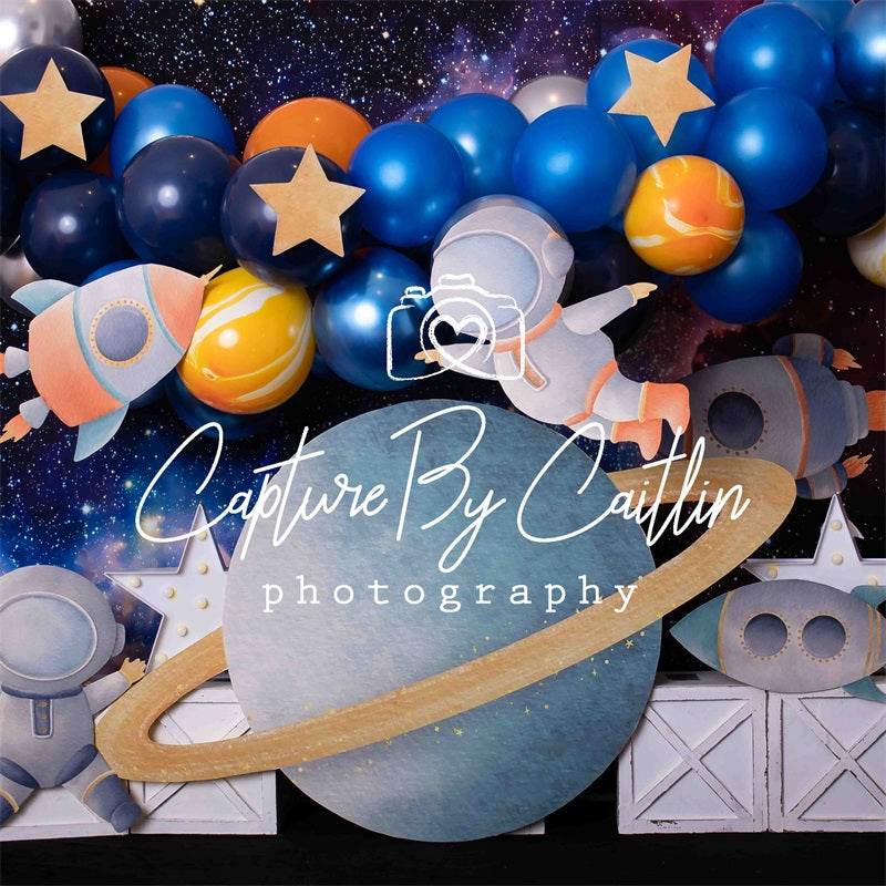 Verjaardag Outer Space Ballonnen Foto Achtergrond Ontworpen door Caitlin Lynch