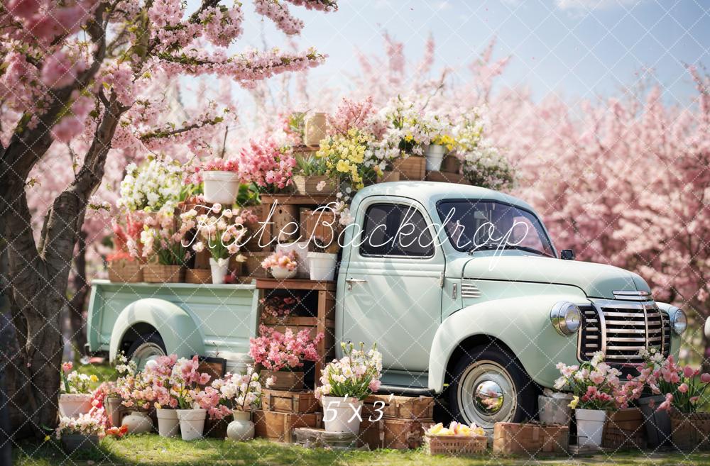Fondo de camioneta con flores rosas de primavera diseñado por Emetselch