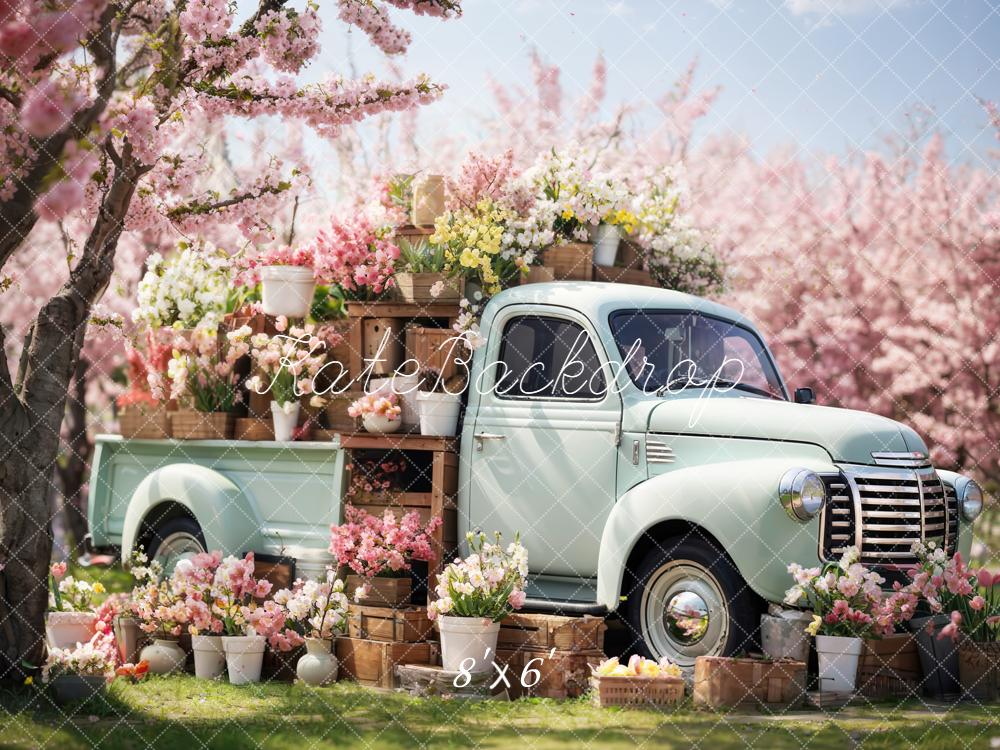 Fondo de camioneta con flores rosas de primavera diseñado por Emetselch