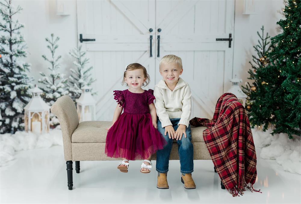 Kate Christmas Tree Candle White Wooden Door Printed Backdrop Designed by Emetselch