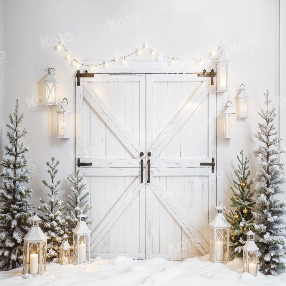 Kate Christmas Tree Candle White Wooden Door Printed Backdrop Designed by Emetselch