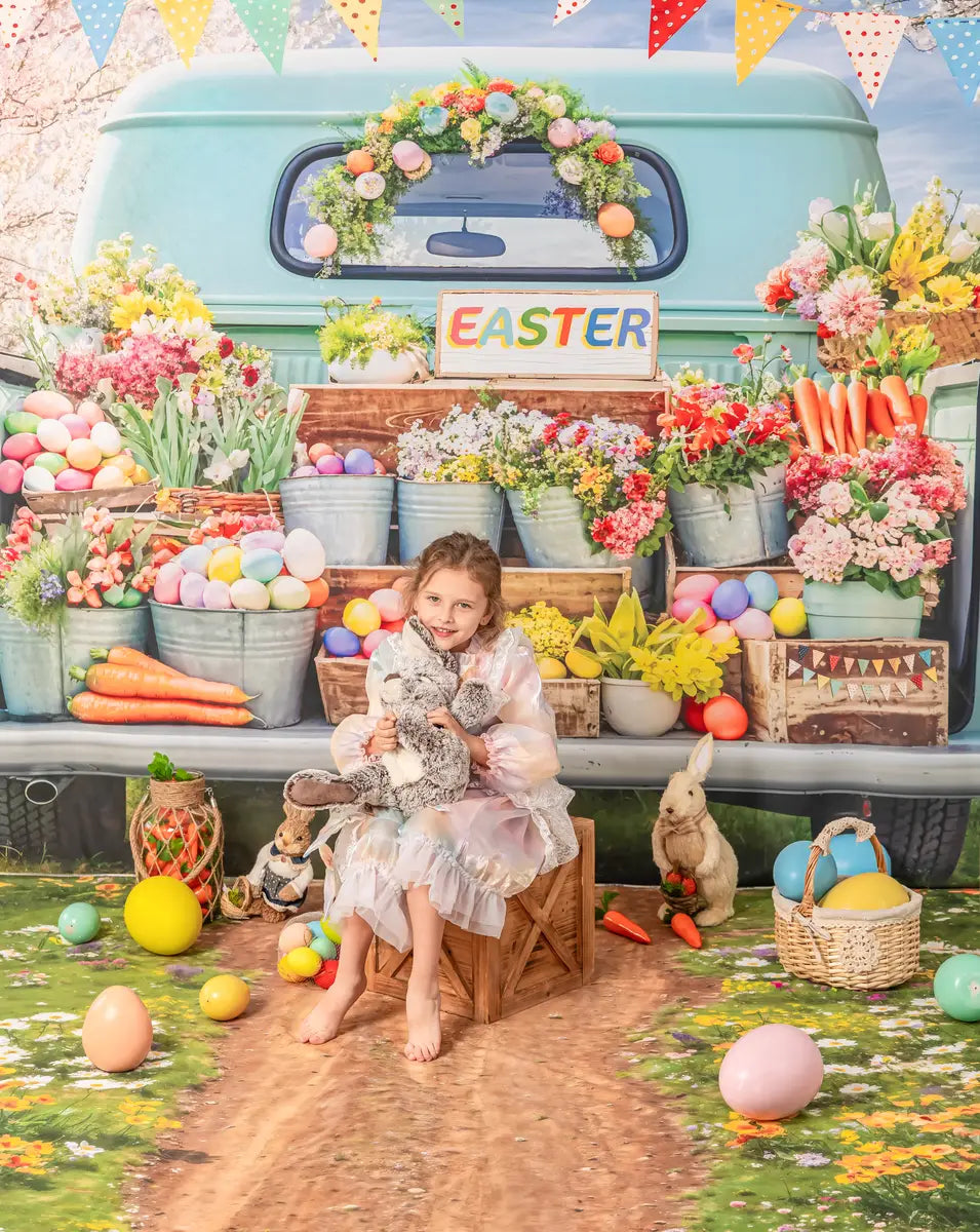 Kate Easter Spring Flowers Truck Bacdrop + Kate Easter Egg Field Plant Floor Backdrop