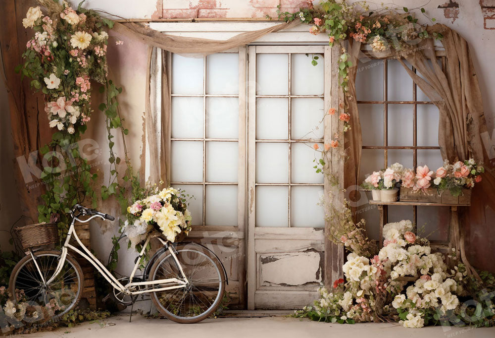 Kate Bicycle Flower Wooden Door Backdrop Designed by Emetselch