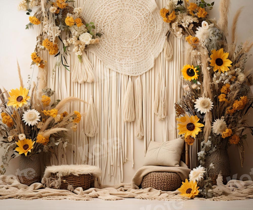 Decoración de pared bohemia con girasoles diseñada por Emetselch
