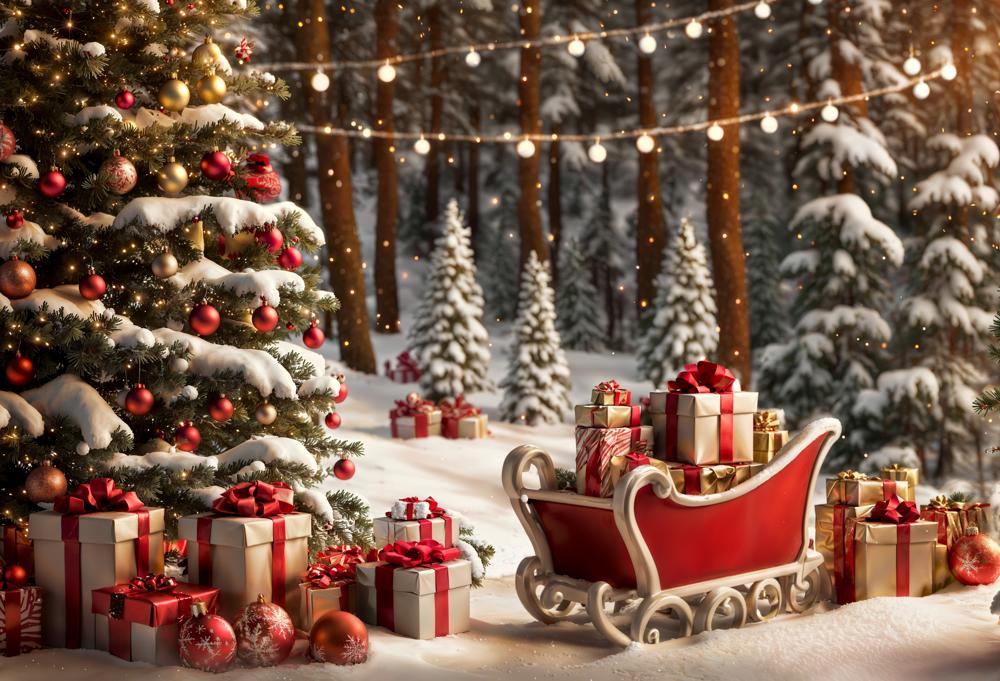 Kate Christmas Tree Outdoor Snowy Gift Backdrop for Photography