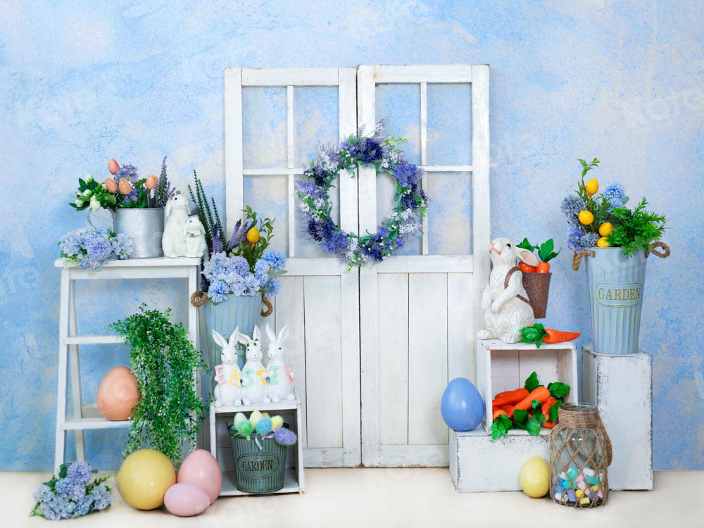 Kate Blue Easter Egg Green Plant Bunny Backdrop Designed by Emetselch