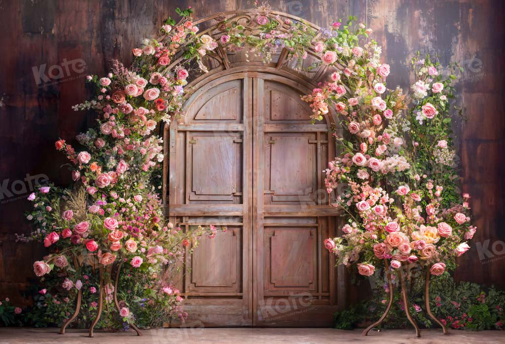 Kate Valentine's Day Flower Wall Wooden Door Backdrop Designed by Emetselch
