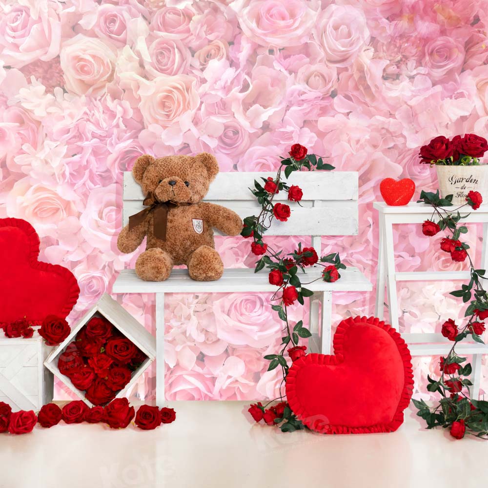 Kate Valentine's Day Rose Bear Printed Backdrop Designed by Emetselch