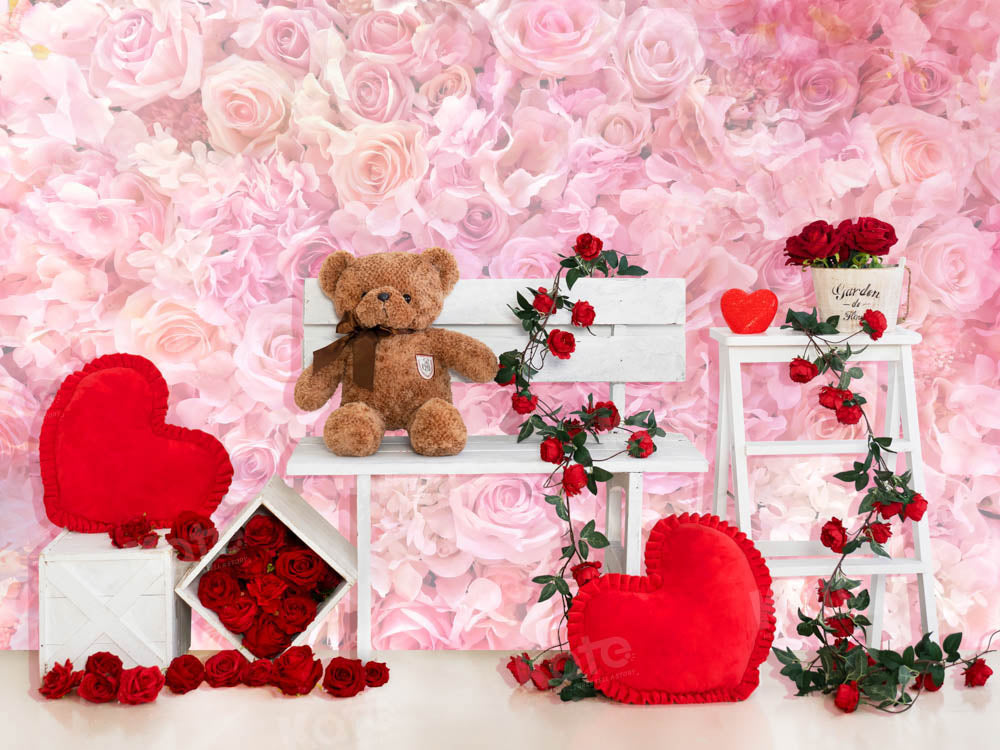Kate Valentine's Day Rose Bear Printed Backdrop Designed by Emetselch
