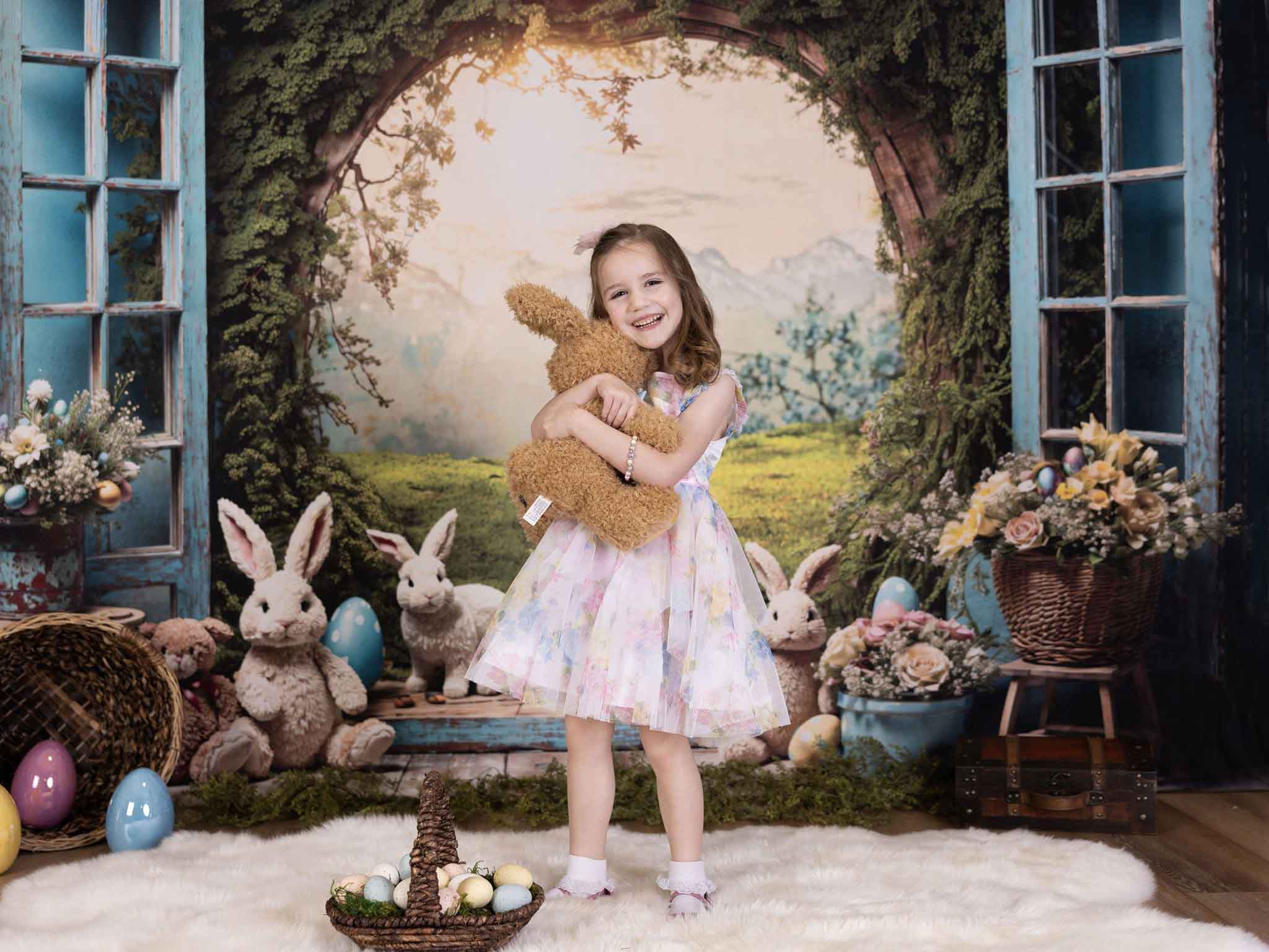 Kate Easter Bunny Window View Fleece Backdrop for Photography