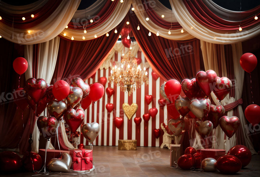 Diseño de Telón de Fondo en Escenario Rojo con Globos de Amor para el Día de San Valentín por Emetselch