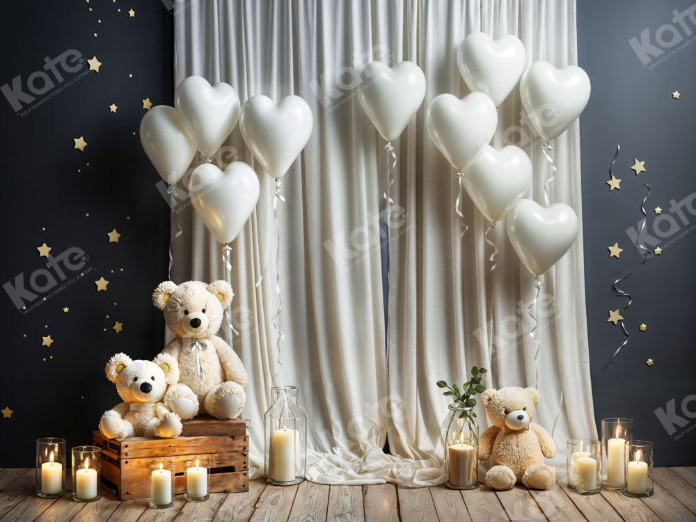 Kate White Balloon Candle Bear Backdrop Designed by Chain Photography
