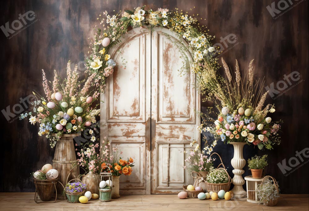 Flor de huevo de Pascua, fondo de puerta de madera blanca diseñado por Chain Photography