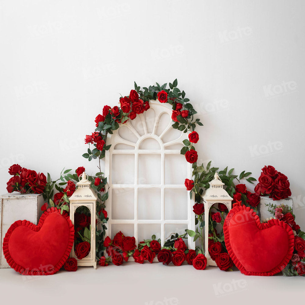 Kate Valentine's Day Red Rose Love Pillow Backdrop Designed by Emetselch