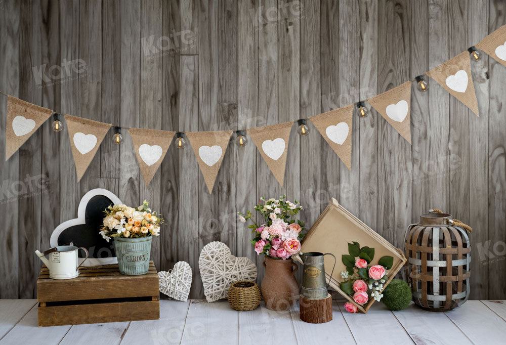 Boho Bloemen Liefde Houten Muur Foto Achtergrond Ontworpen door Emetselch
