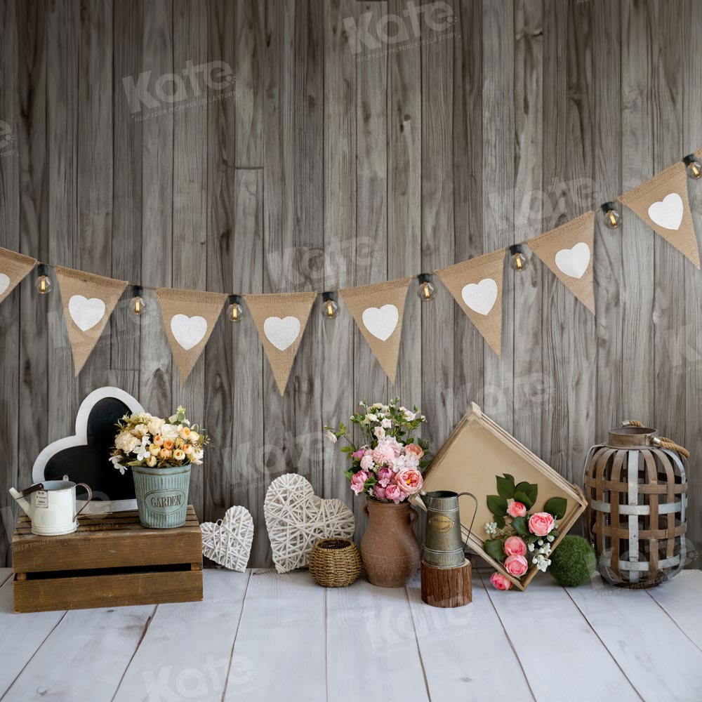 Boho Bloemen Liefde Houten Muur Foto Achtergrond Ontworpen door Emetselch