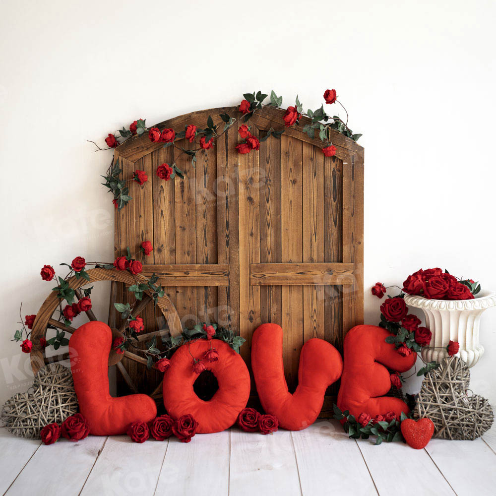 Sfondo per porta di legno con rosa d'amore per San Valentino progettato da Emetselch