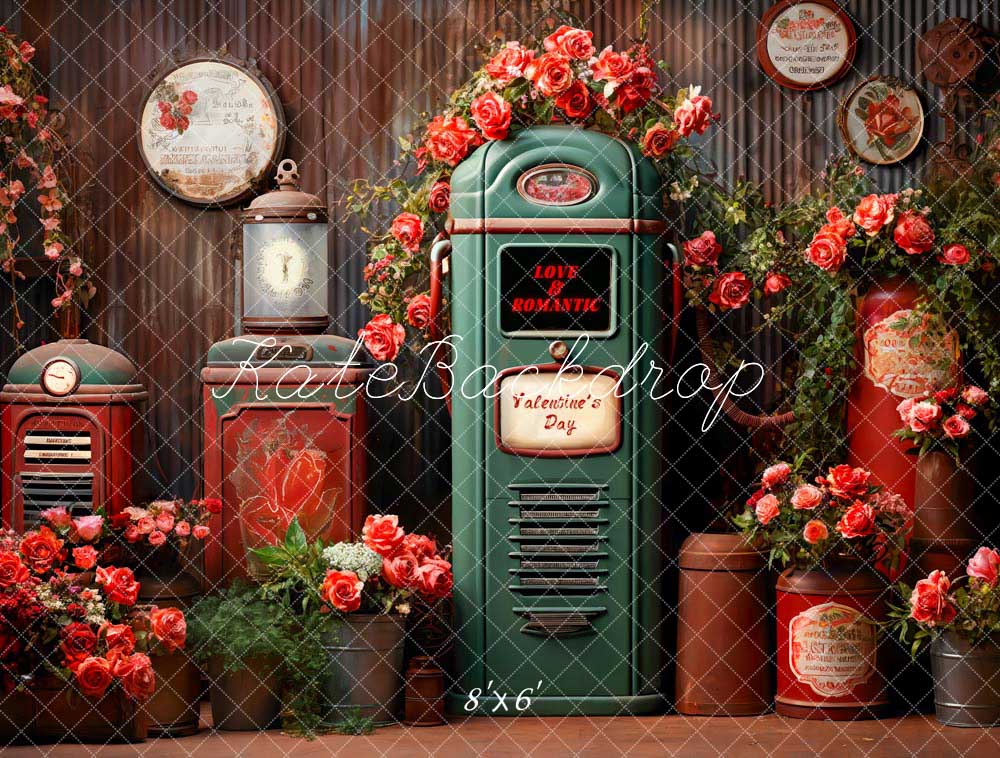 Valentijnsdag Bloemenbrievenbus Retro Kamer Foto Achtergrond Ontworpen door Chain Photography