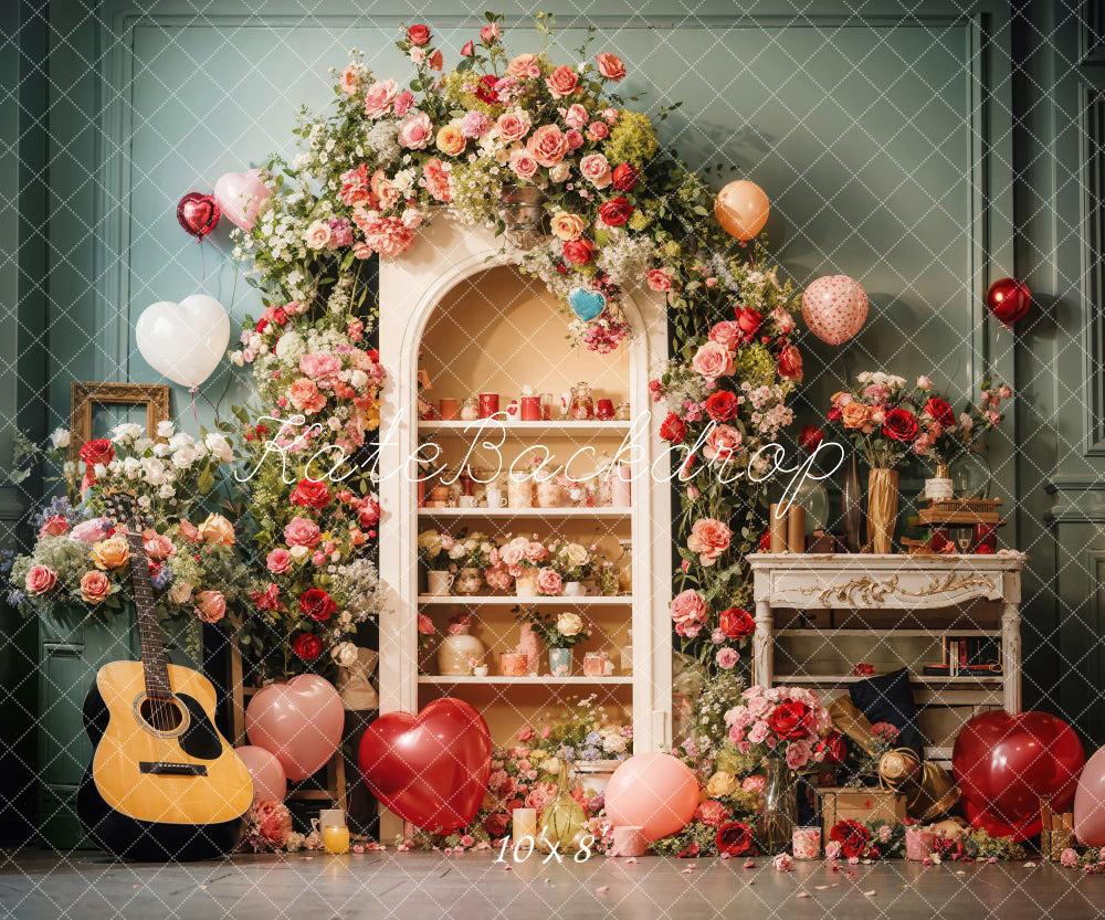 Soporte de globos y telón de fondo de flores diseñado por Chain Photography