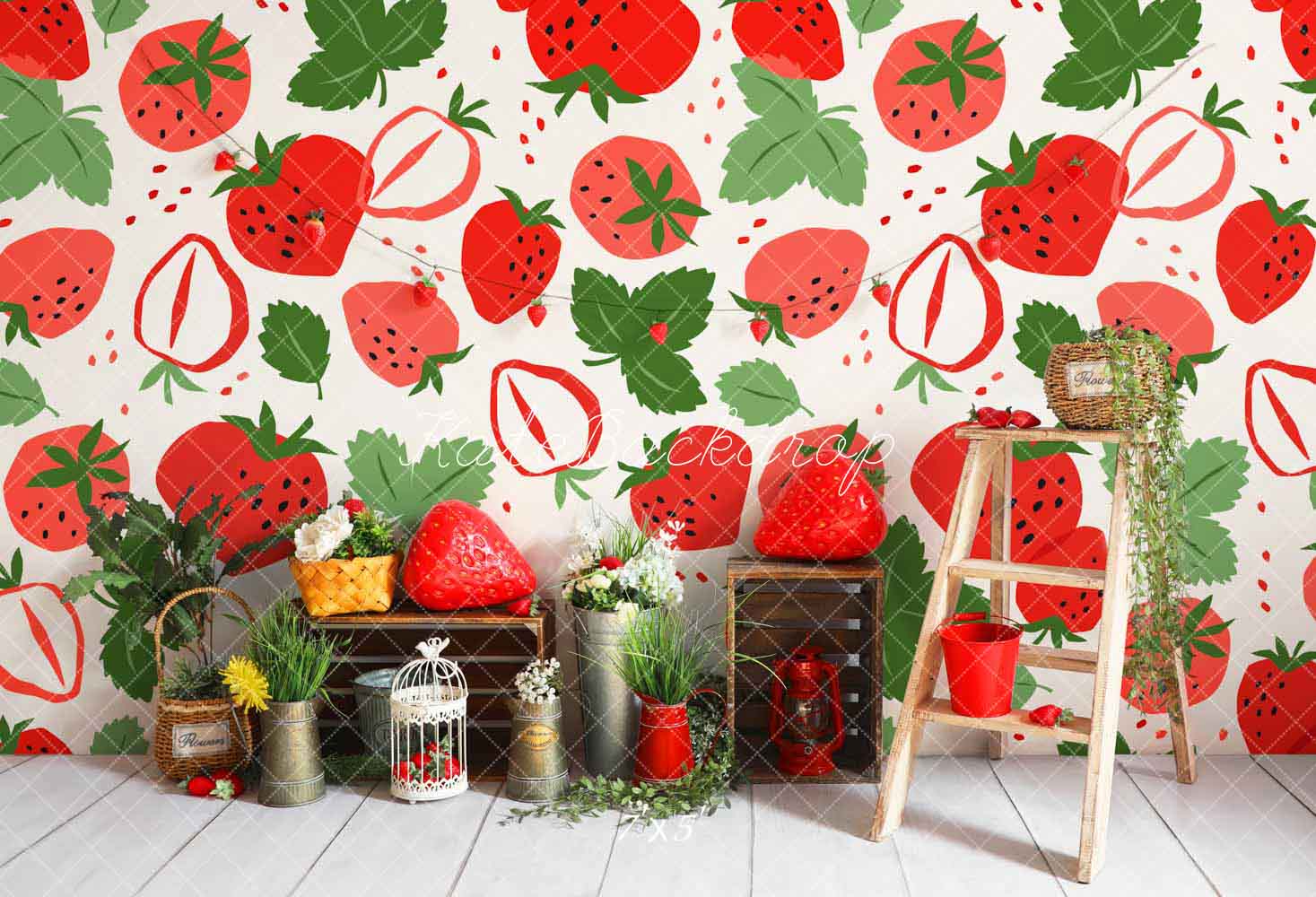 Kate Spring Green Strawberry Wall Backdrop Designed by Emetselch