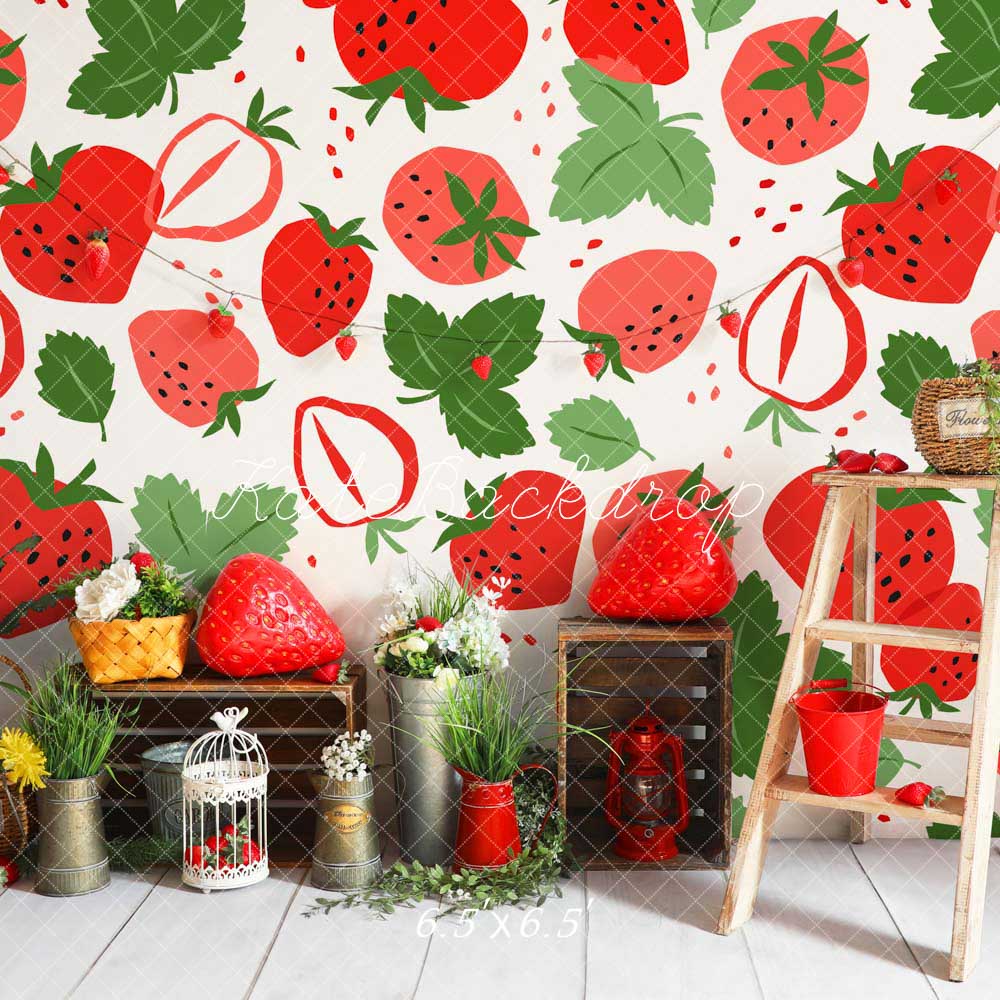 Kate Spring Green Strawberry Wall Backdrop Designed by Emetselch