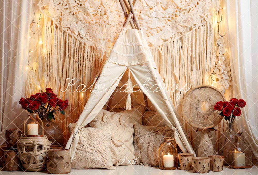 decorative tent Kate Boho Rose Candle Tent Printed Backdrop Designed by Emetselch, 7x5ft