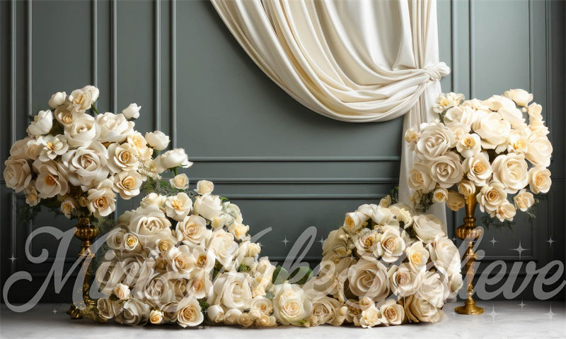 Kate Fine Art Curtain White Roses Backdrop Designed by Mini MakeBelieve