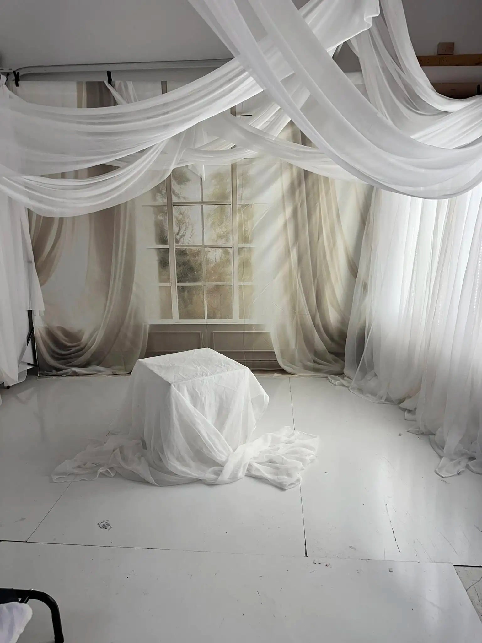 Kate Spring White Curtains Windows Room Backdrop Designed by Chain Photography