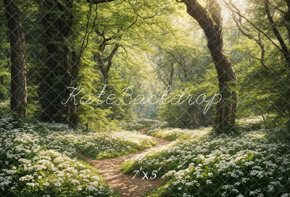 Lente Groen Bos Pad Foto Achtergrond Ontworpen door Chain Photography