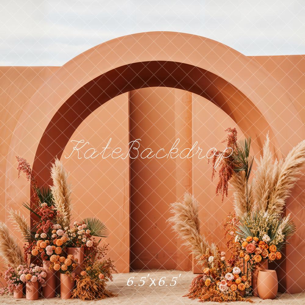 Telón de fondo arco de flores boho naranja diseñado por Emetselch.