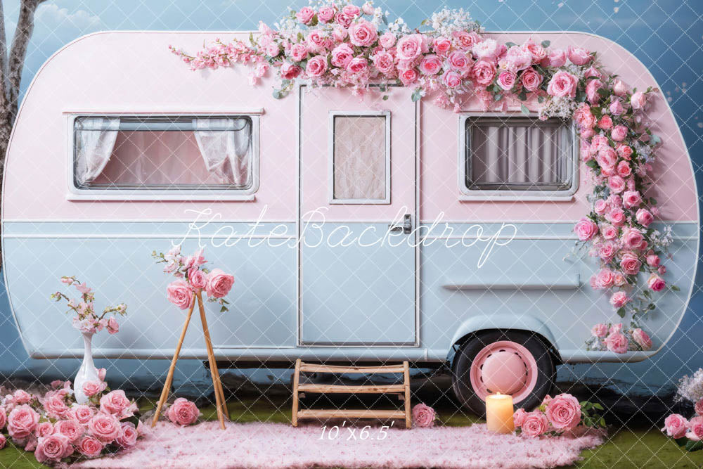 Kate Valentine's Day Pink Flowers RV Printed Backdrop Designed by Chain Photography