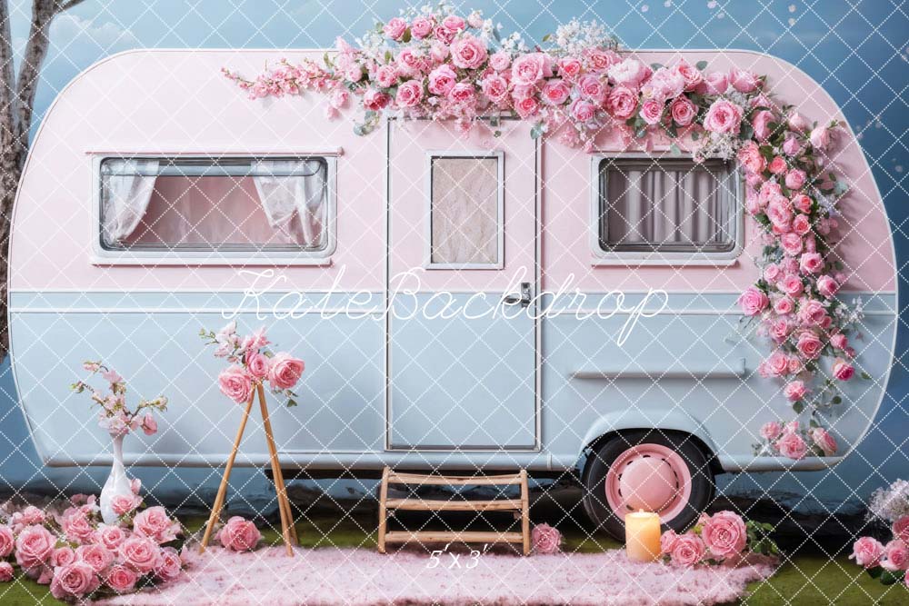 Kate Valentine's Day Pink Flowers RV Printed Backdrop Designed by Chain Photography