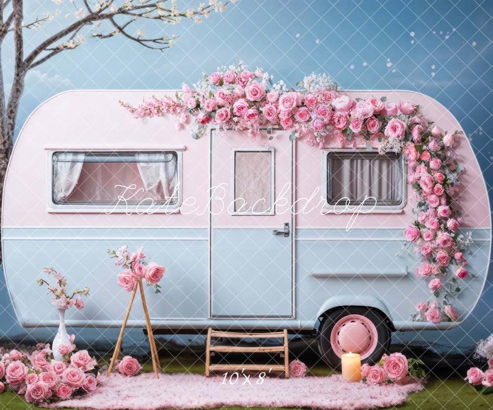 Kate Valentine's Day Pink Flowers RV Printed Backdrop Designed by Chain Photography