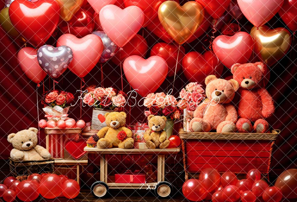 Romantic Heart Balloon Teddy Backdrop