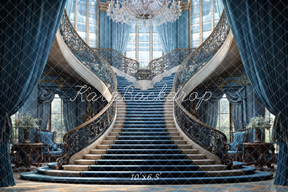 Kate European Blue Luxury Staircase Backdrop Designed by Chain Photography