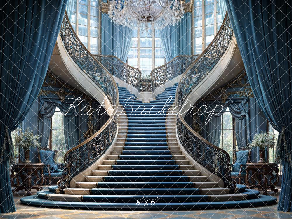 Kate European Blue Luxury Staircase Backdrop Designed by Chain Photography