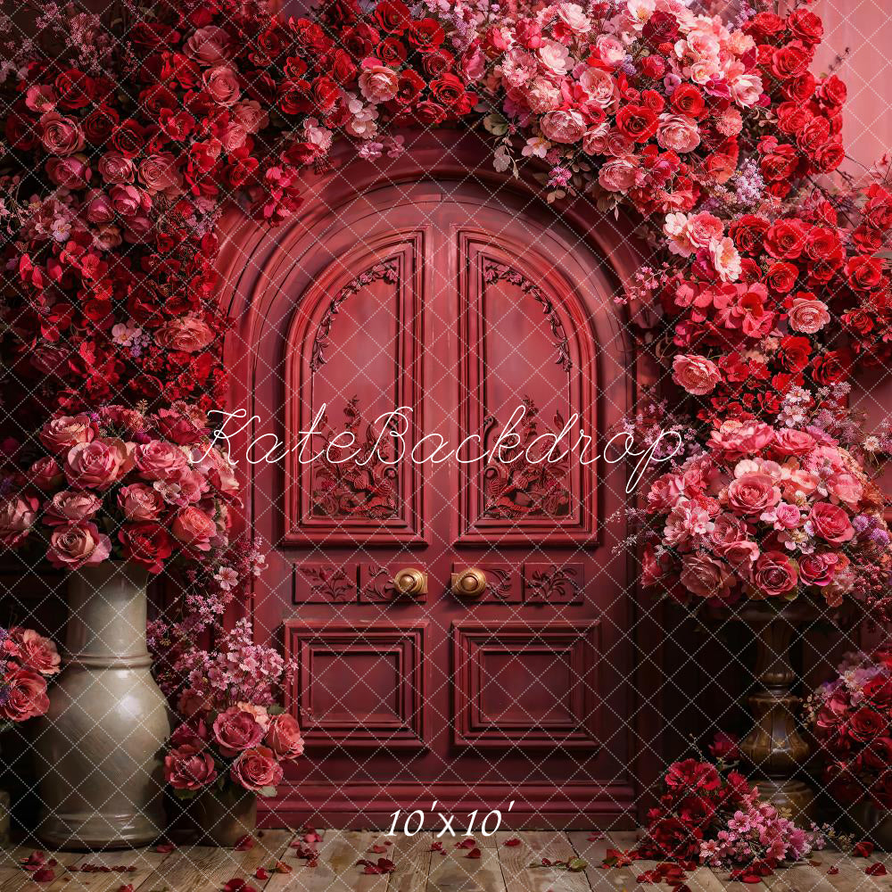 Kate Red Valentine's Day Flowers Metal Arch Backdrop Designed by Chain Photography