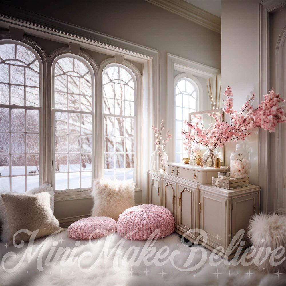 Fondo de interior acogedor en rosa diseñado por Mini MakeBelieve