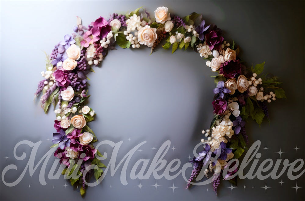 Diseño floral de arco púrpura para fondos de arte fino creado por Mini MakeBelieve