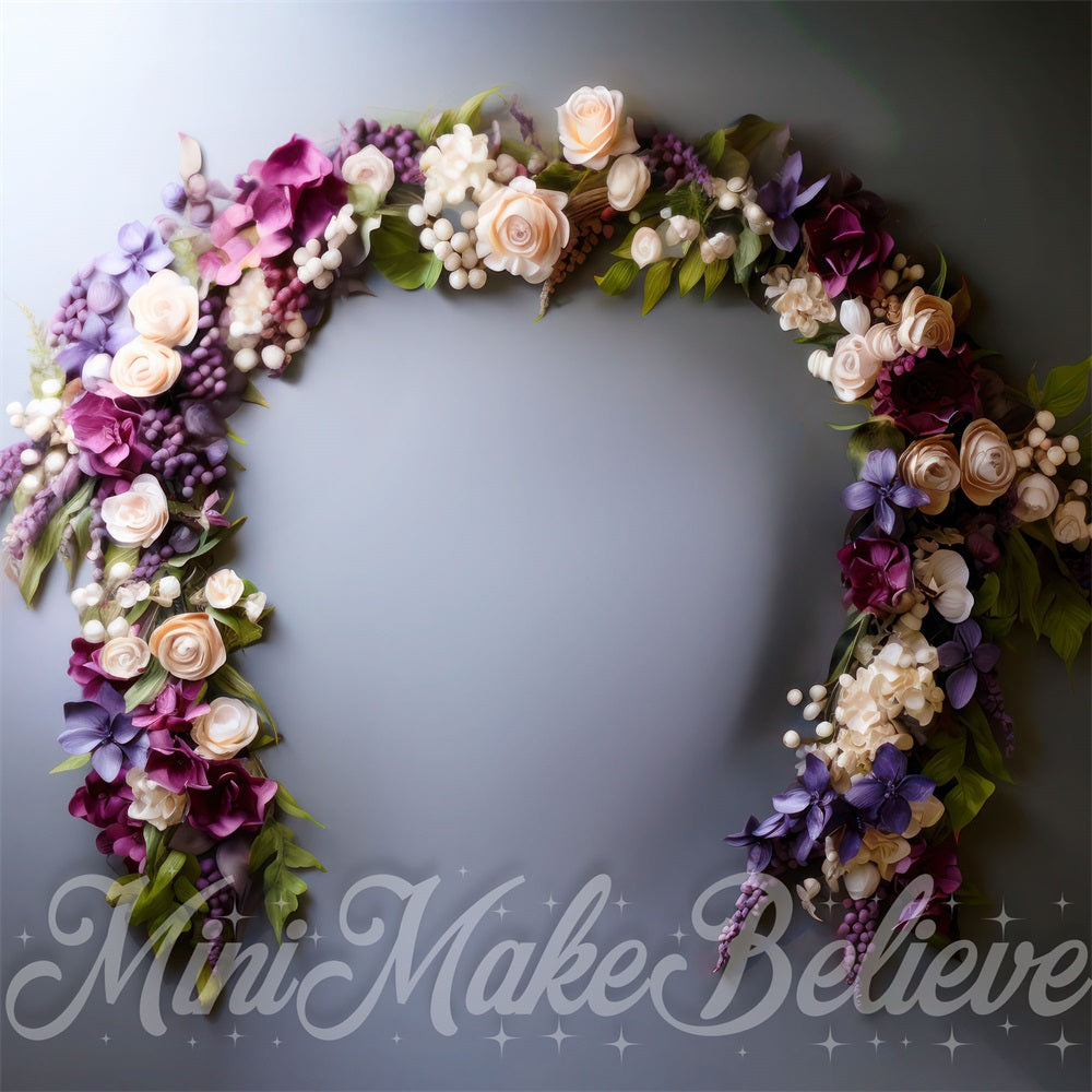 Diseño floral de arco púrpura para fondos de arte fino creado por Mini MakeBelieve