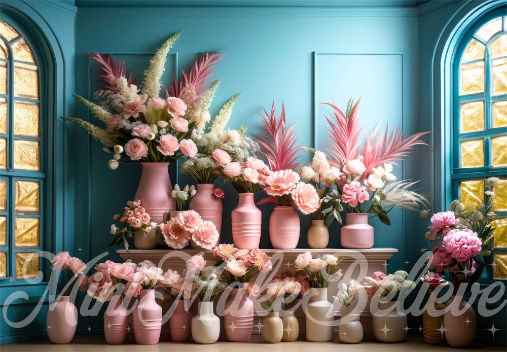 Kate Pink Teal Boho Interior Spring Easter Backdrop Designed by Mini MakeBelieve